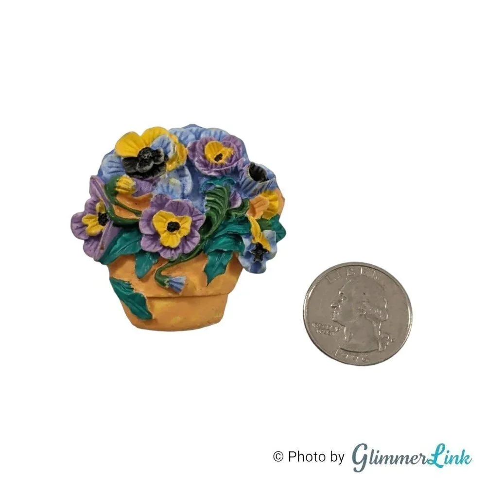 Vintage Floral Terracotta Ceramic Flower Basket Pot Brooch Pin